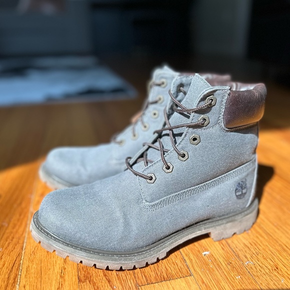 Timberland Waxed Canvas Grey/Blue Boots  Women's 10 - Never Worn - Picture 1 of 5